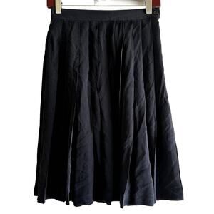 Vintage Oval Room 100% Silk Pleated A Line Skirt Above Knee 80s Zip Fly Black 4